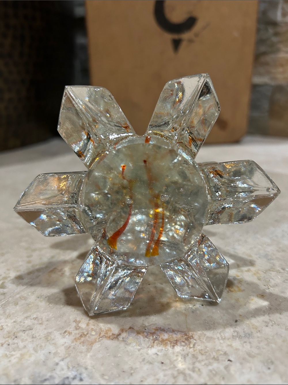 vintage clear art glass Christmas tree figurine with orange stripes - Picture 12 of 12